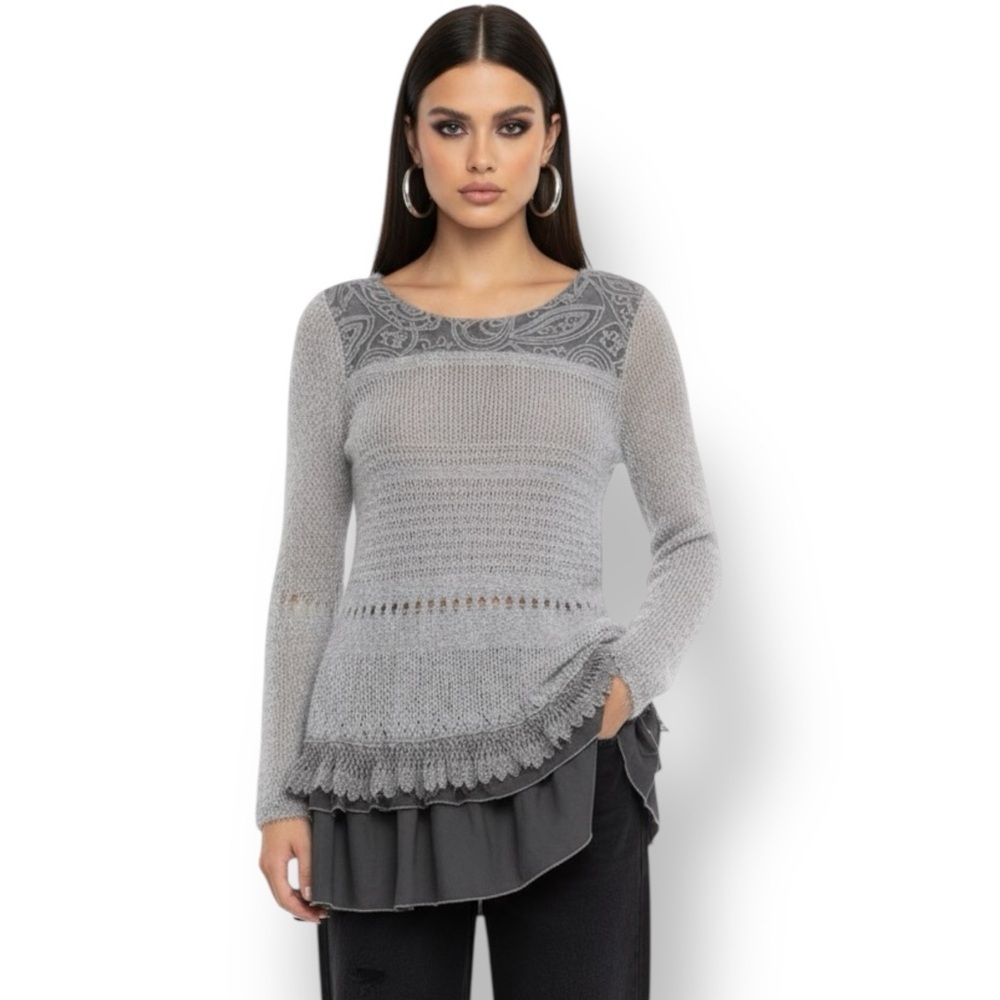 California Moonrise Gray Knit Soft Fuzzy Layered Sweater Size M